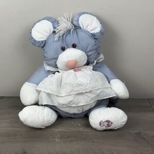 Vtg Fisher Price Puffalump Gray Blue Mouse 1987 Plush White Dress 8013